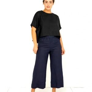 Elizabeth Suzann Florence Pants Wide Leg Cotton Canvas Navy Cropped Medium Short